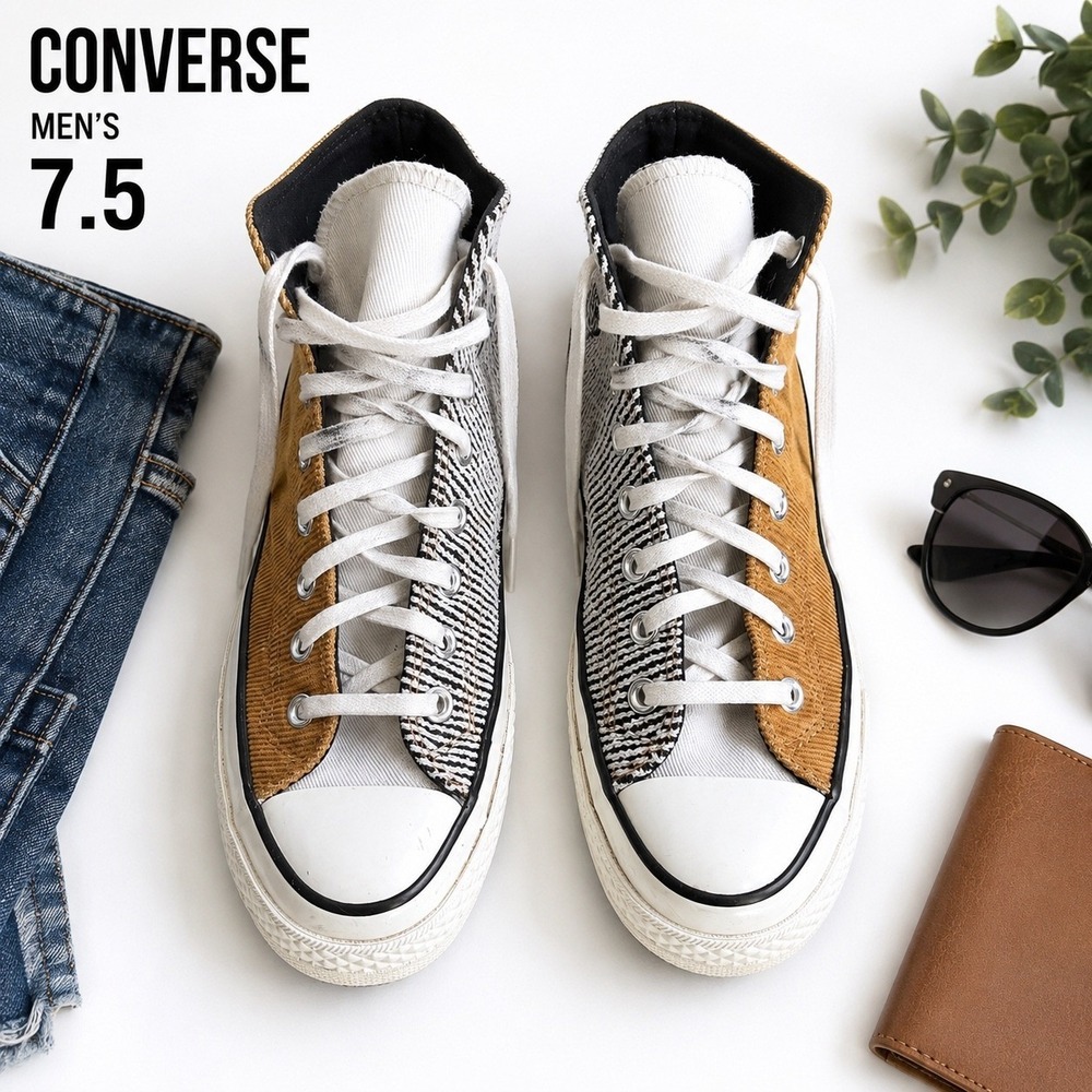 Converse Chuck 70 High Top Mens 7.5 Mustard Corduroy Woven Patchwork